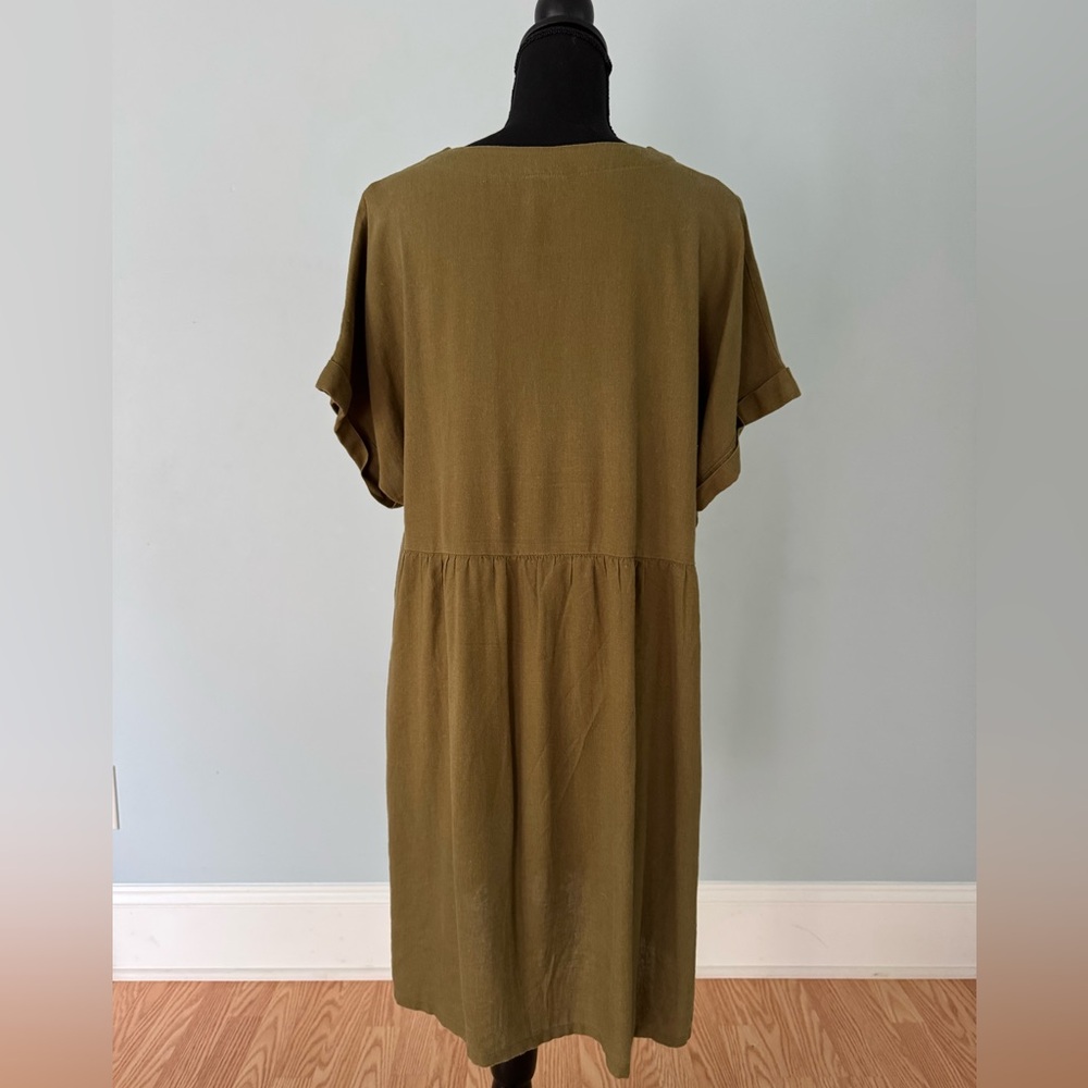 Olive Green V-Neck Dress - Picture 2 of 3